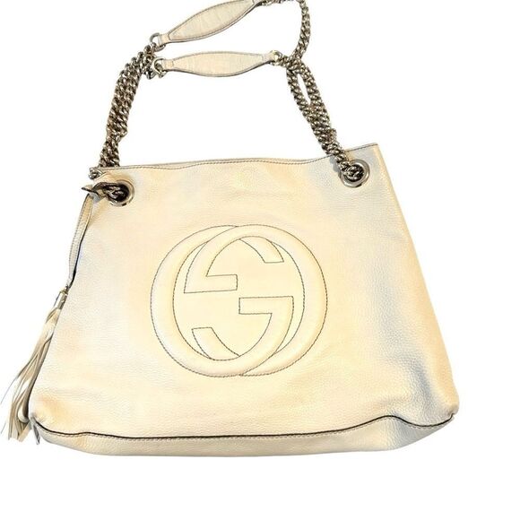 Gucci Soho White Leather Shoulder Bag with Chain Strap and Tassel - Picture 6 of 16
